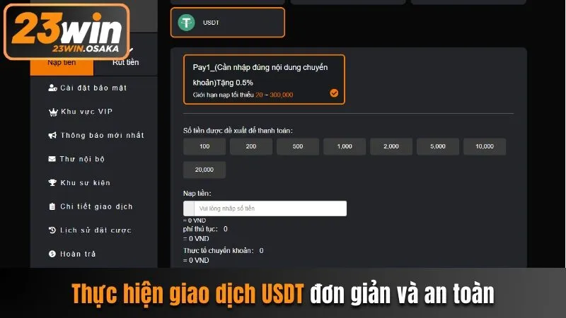 Thực hiện giao dịch đơn giản và an toàn với USDT